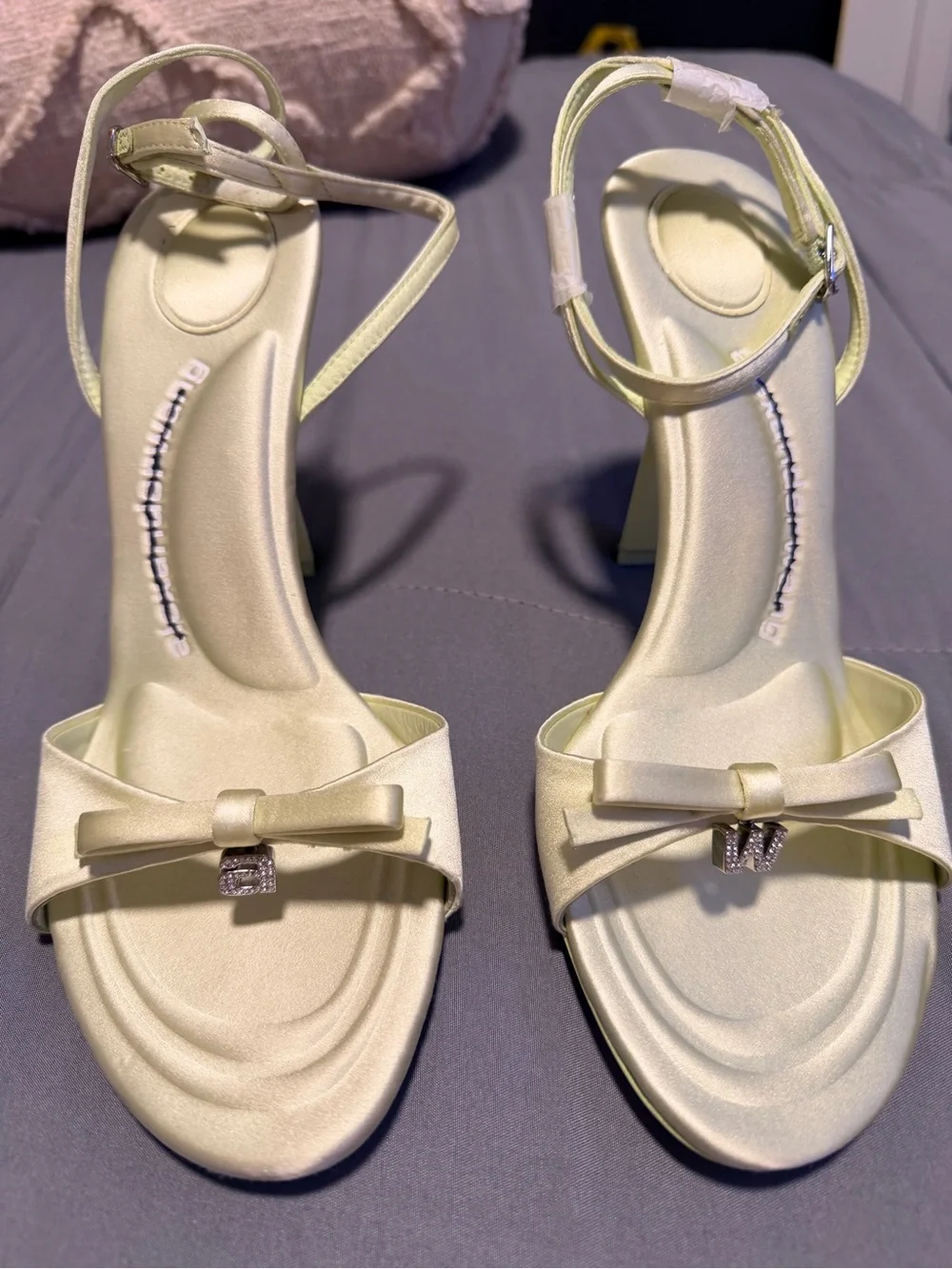 Alexander Wang Pale Ivory Satin Bow Ankle-Strap Heels